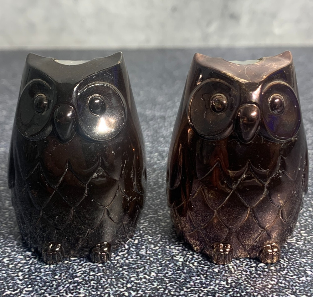 Vintage Metal Owl Salt & Pepper Shakers - Made in Japan - Mid-Century Modern MCM