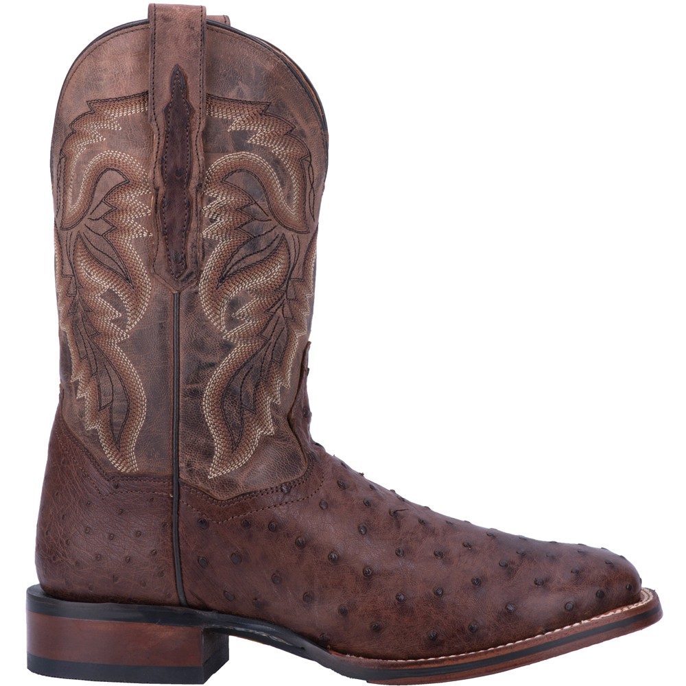 Dan Post Alamosa Embroidered Ostrich Square Toe Pull-On Cowboy Boots for Men