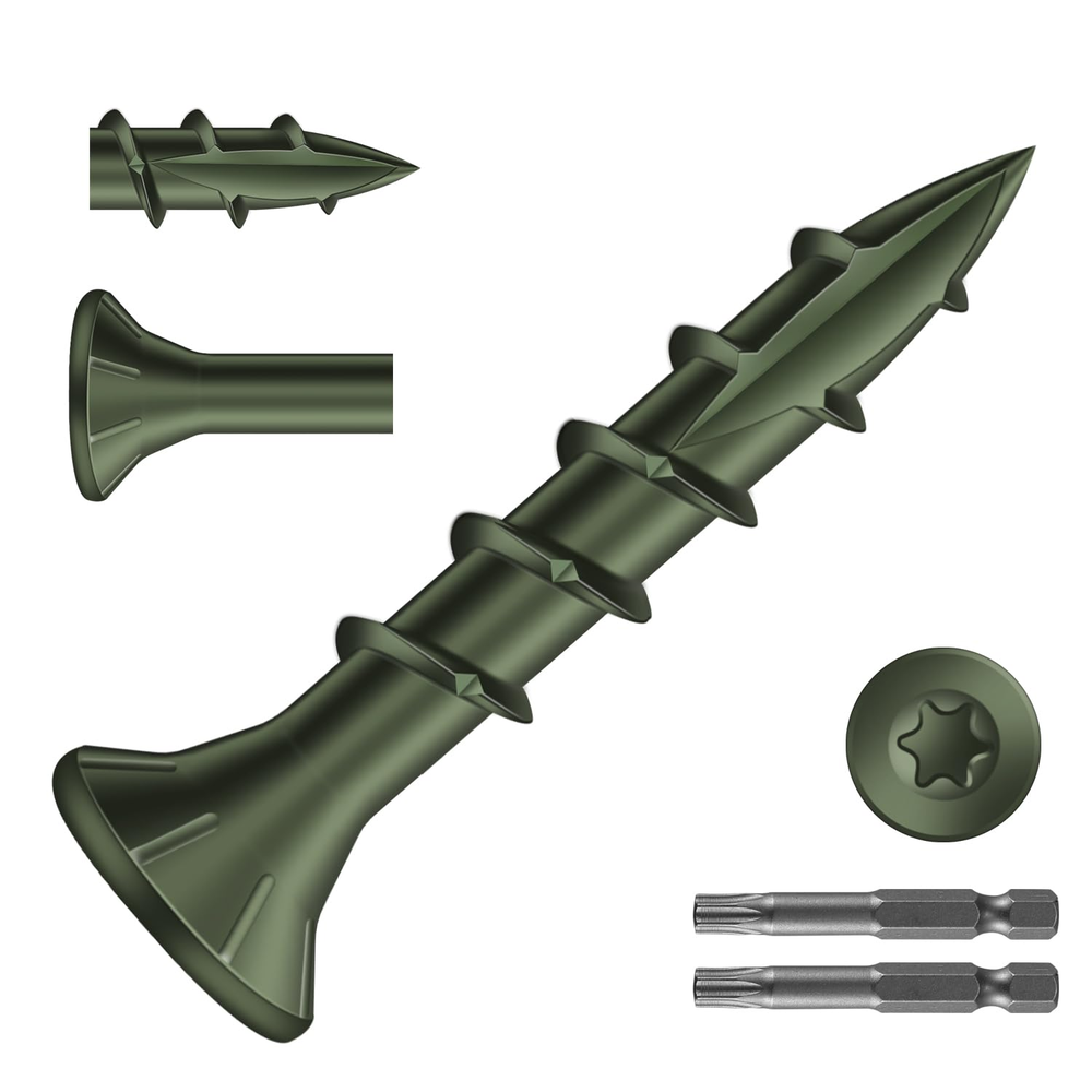 1404Pcs #8 x 1 Inch Exterior Deck Screws - 6Lb Carbon Steel Green Wood Screws