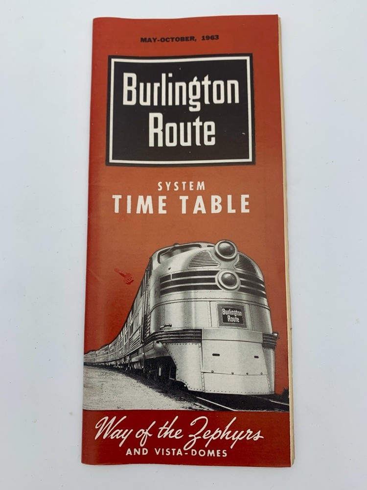 1963 Burlington Route System Time Table Way of the Zephyrs Vista Dome