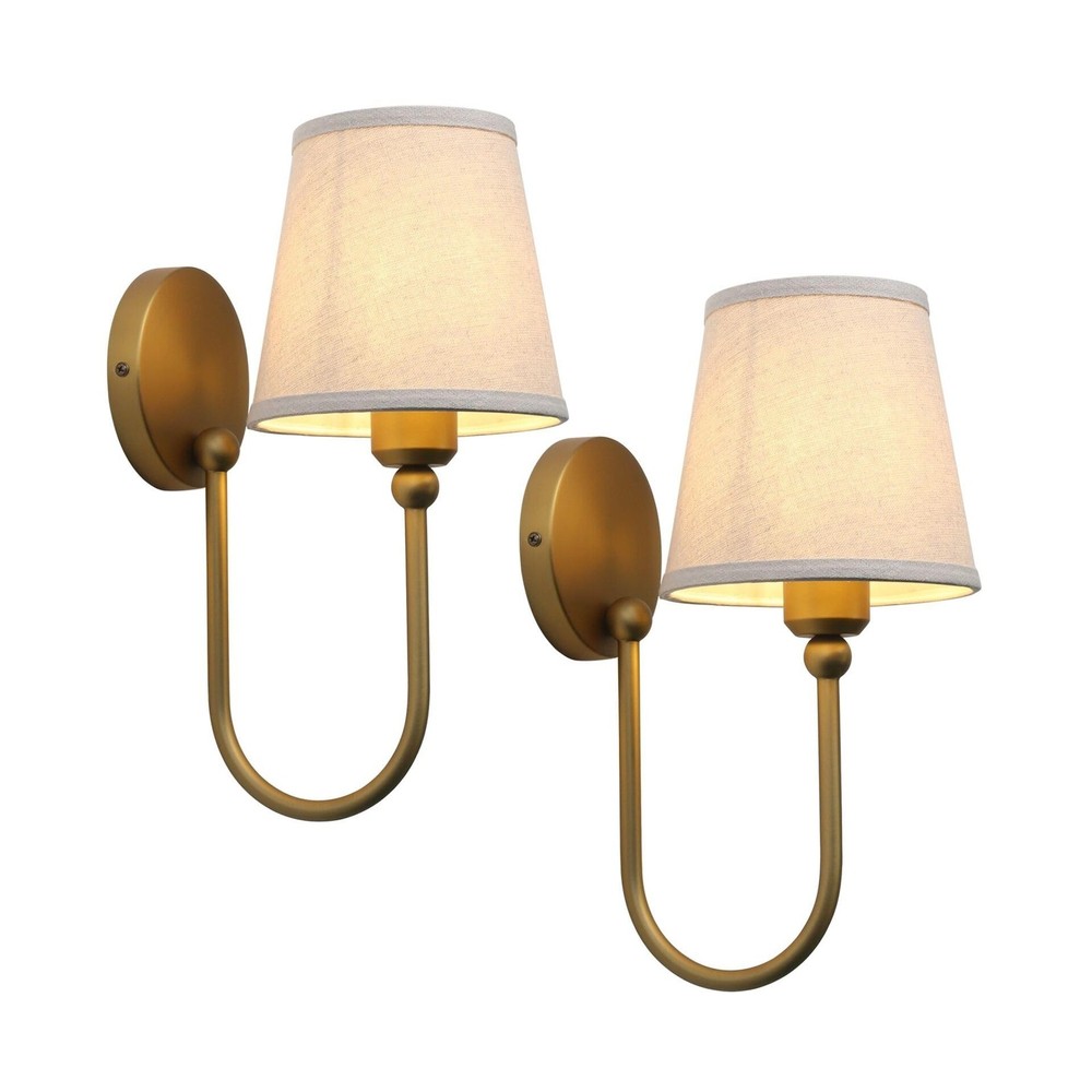 Pathson Antique Linen Fabric Wall Sconces Set of 2, Hardwired Curved Arm Bath...