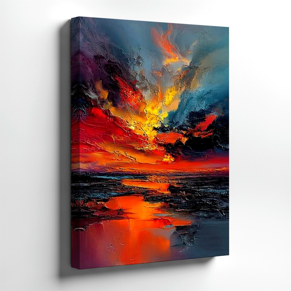 Wall Art Abstract Sunset Ocean Seascape Canvas Print Colorful Coastal Decor