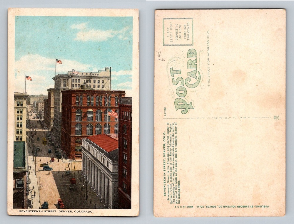 Denver, CO-Colorado, Seventeenth Street Downtown Scene Vintage Postcard