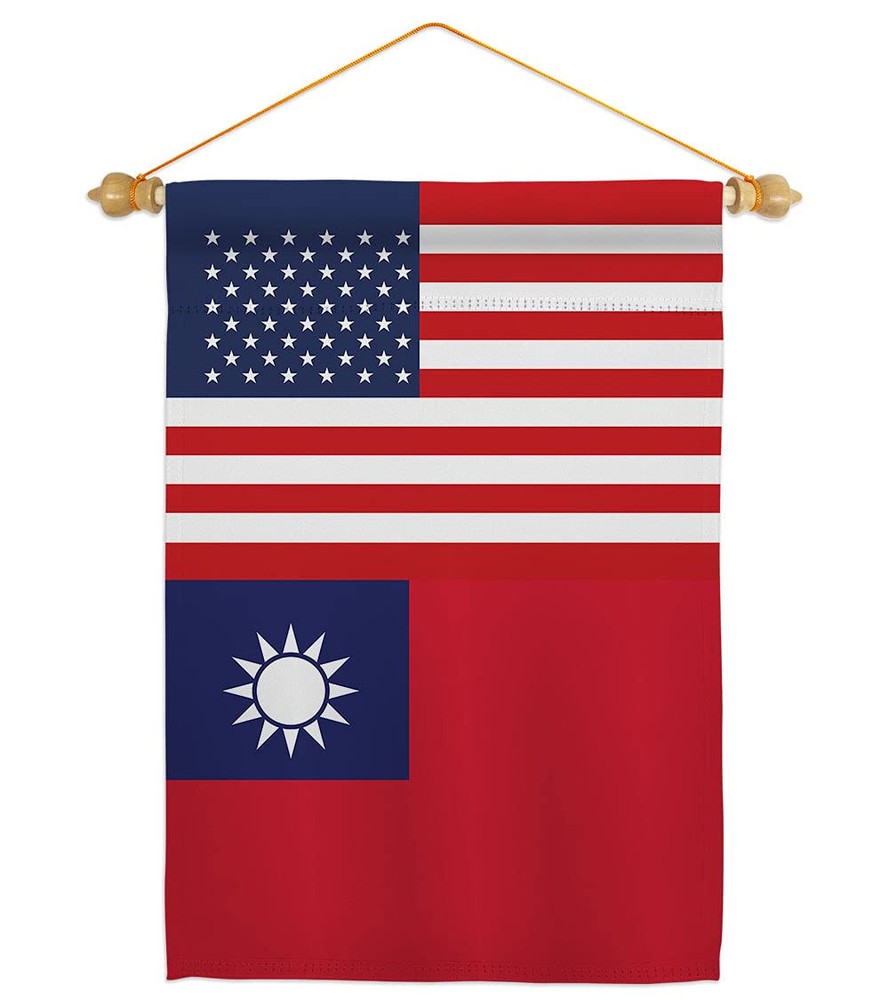 American Flag Taiwan Friendship Wood Dowel Set Wall Scroll Home Porch Sign Ta...