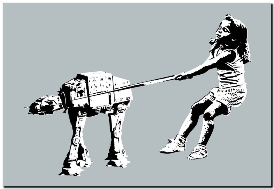 BANKSY STREET ART *FRAMED* CANVAS PRINT Girl  Imperial Walker 18x12