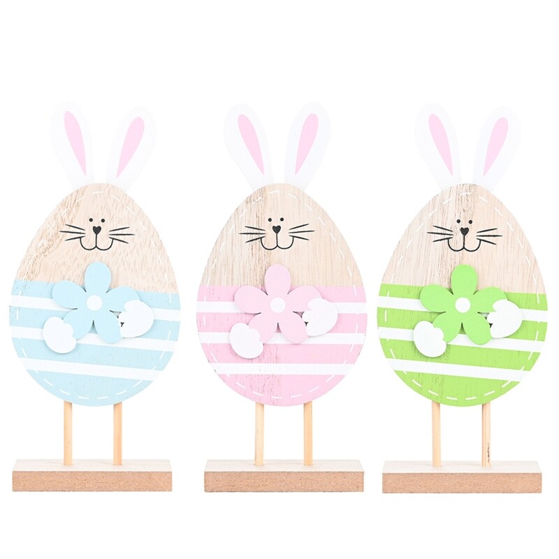 Easter Egg Shaped Rabbit Bunny Wooden Sign Tabletop Decoration Party Supplies