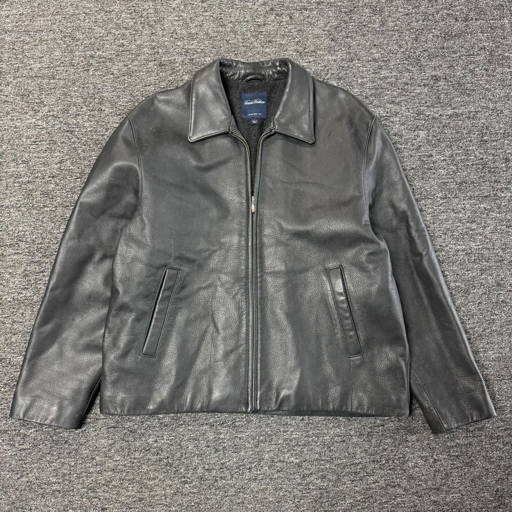 Brooks Brothers Leather Bomber Moto Casual Wool Blend Lined Jacket Mens L Black