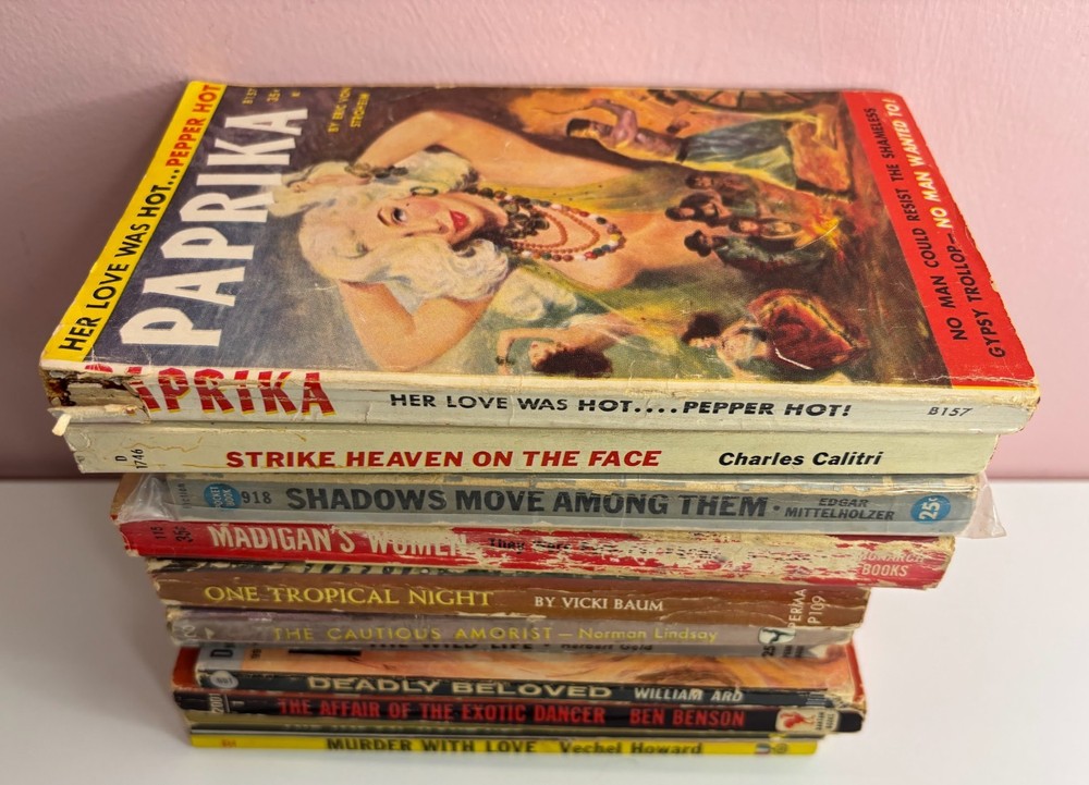 12 vintage paperbacks, sleaze, pulp, romance, thrillers: Paprika, Deadly Beloved