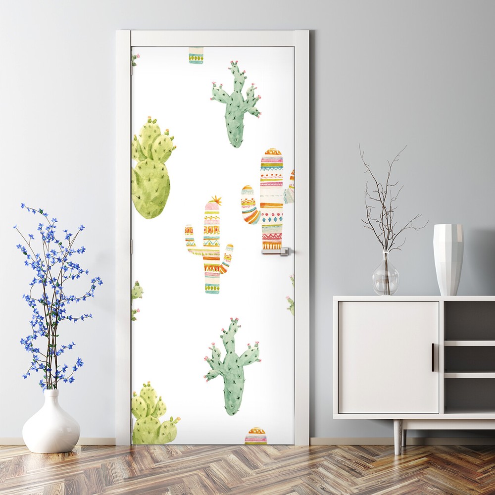 Removable Door sticker Cactus Self Adhesive Roll Peel and stick Boho style mural