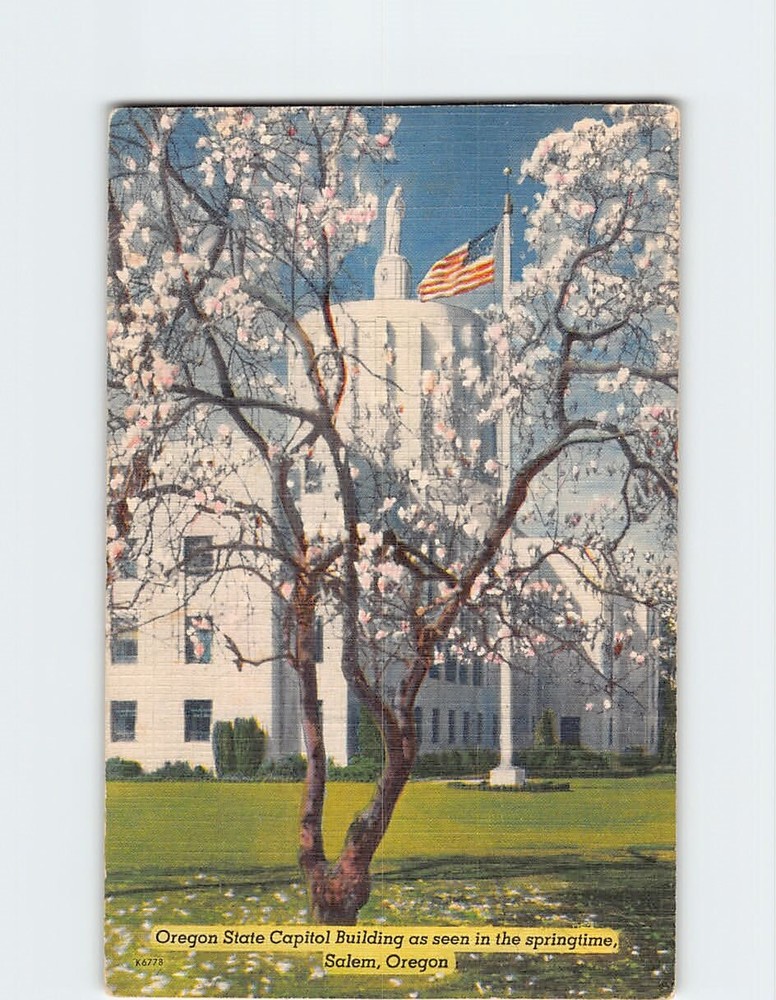 Postcard Oregon State Capitol Building in the springtime Salem Oregon