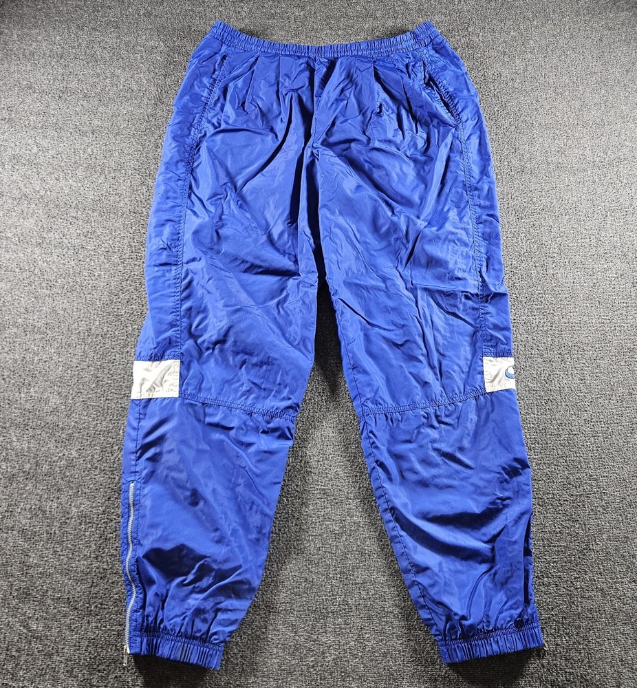 Vintage Nike Team Track Pants Mens Medium Blue Nylon Lined 90s Athletic Joggers