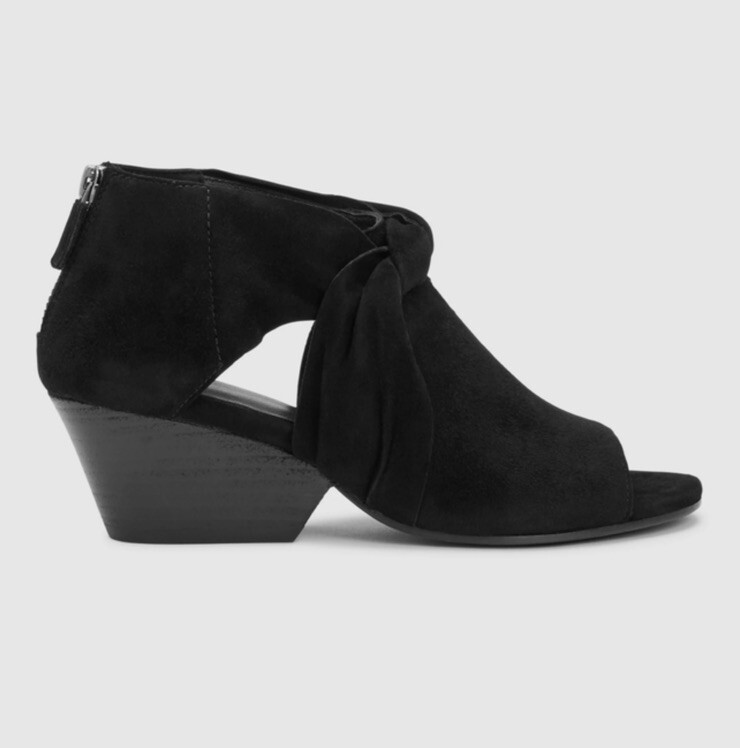 Eileen Fisher Black Anise Suede Open Toe Pump with Twist Side Detail Size 9 Includes Dust Bag