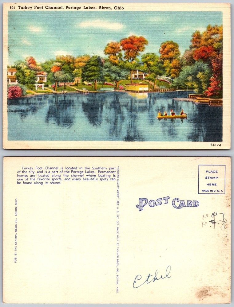 Turkey Foot Channel Portage Lakes Akron Ohio Postcard
