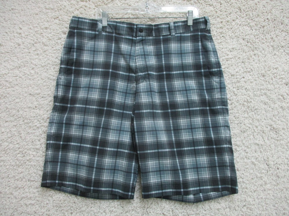 Nike Golf Shorts 36 Mens Blue Plaid Dri Fit Chino Pockets Tour Perfomance Swoosh
