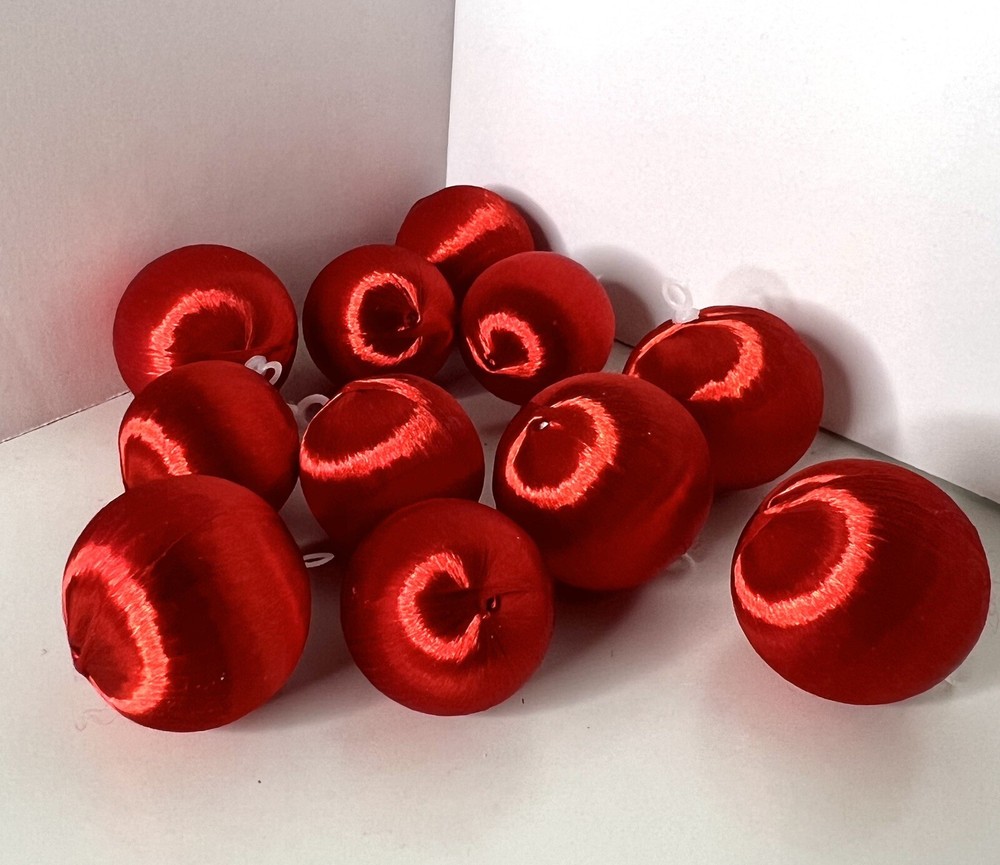 Spun Silk Ball Round Christmas Ornaments Red Lot of 11￼ Vintage 1.25” 28-32mm