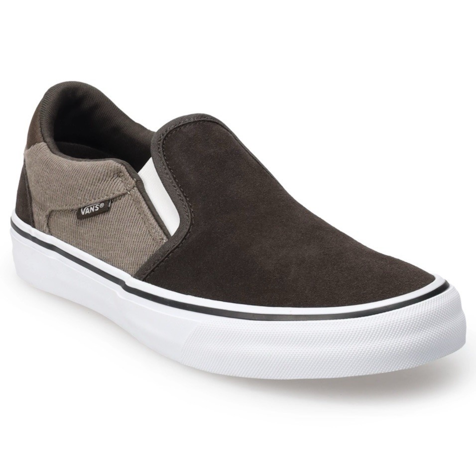 Vans Asher Deluxe Slip On Skate Shoes Cozy Knit Coffee Sneakers Mens Size 7.5