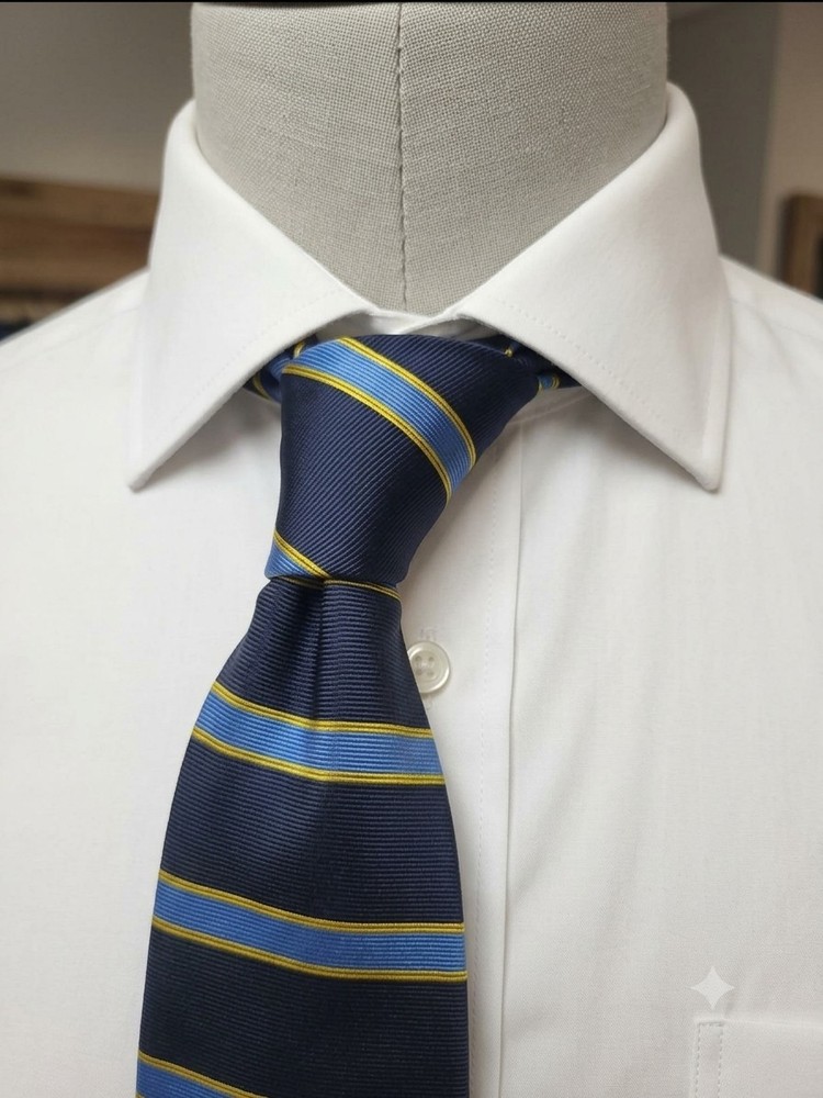 Brooks Brothers Makers All Silk Repp Stripe Tie Navy Blue Gold USA Classic 58