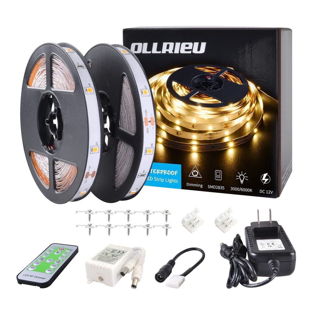 ollrieu 50ft Warm White LED Strip Lights,12V Dimmable Tape Lighting with Infr...