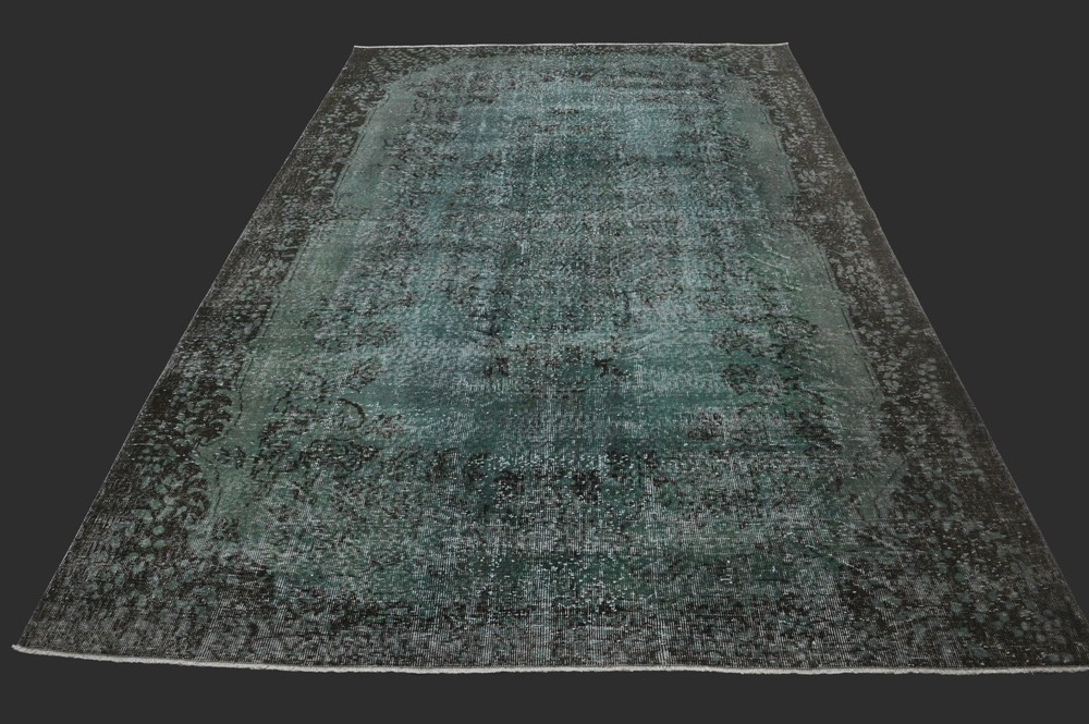 Vintage Turkish Oushak Rug, Blue 7x10 ft, Handmade Wool, Bohemian Anatolian