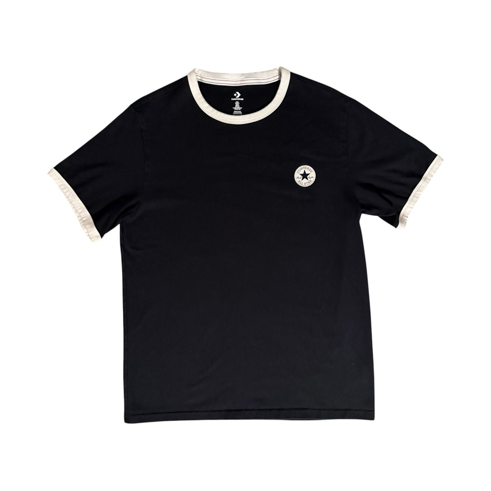Converse Men's Black/White Ringer T-Shirt Contrast Trim Crew Neck Short L