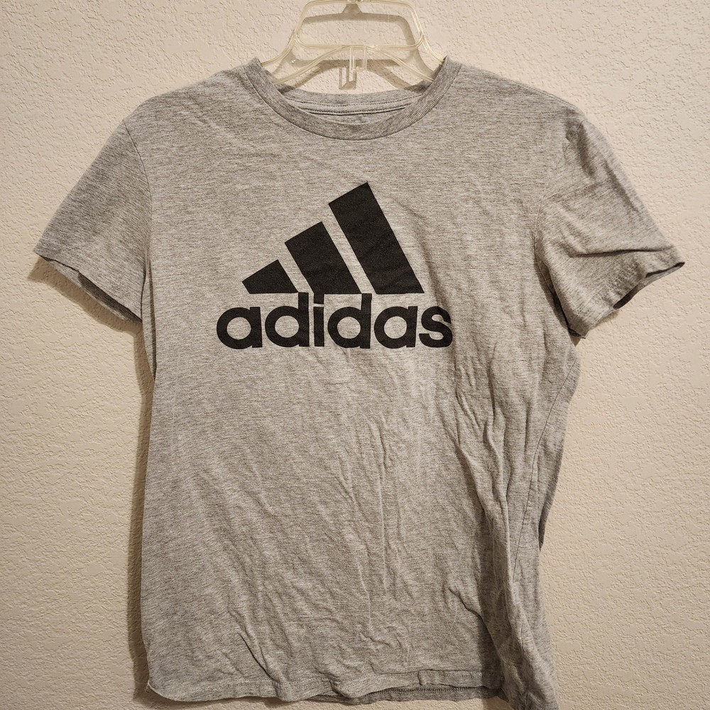 Adidas The Go-To Tee Heather Gray Black Logo Graphic T-Shirt Large Streetwear