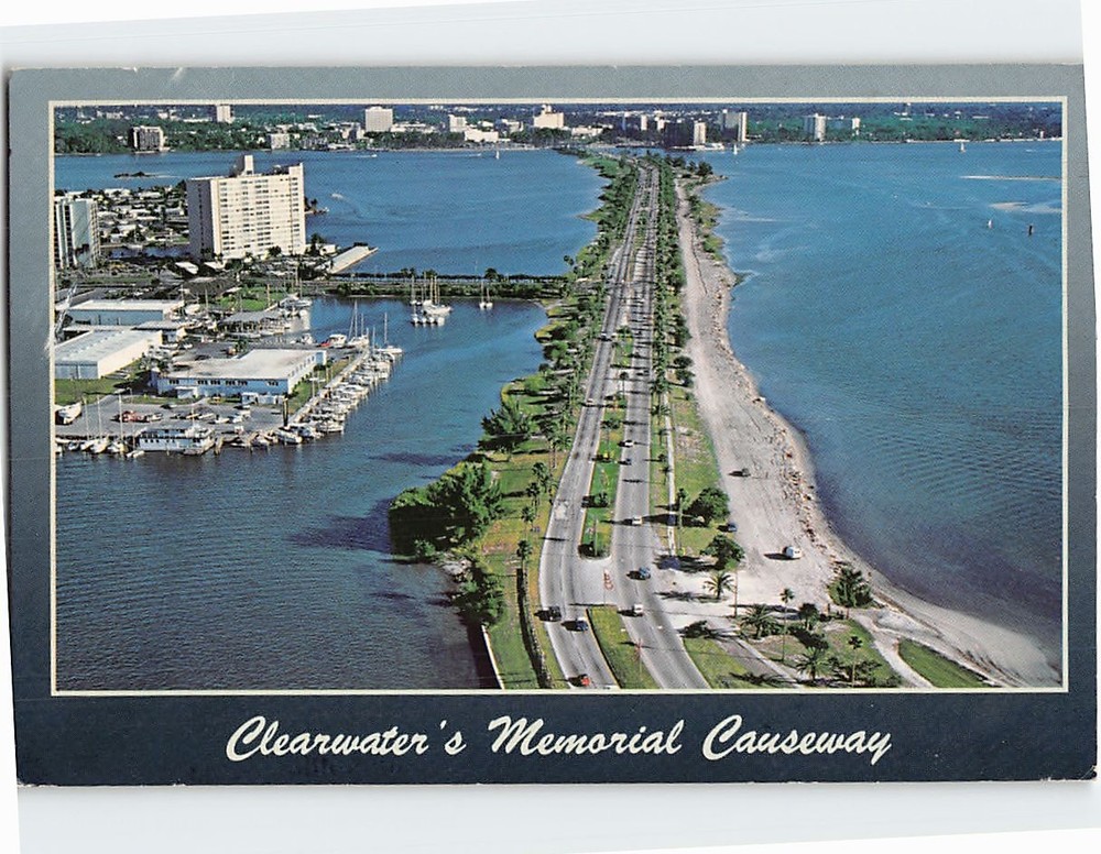 Postcard Aerial View Clearwater's Memorial Causeway Florida USA