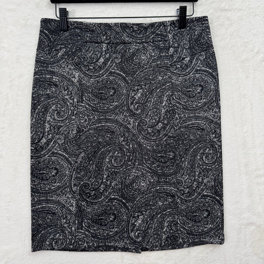 Michael Kors Skirt Womens 8 Black White Paisley Pencil Zipper Career Chic
