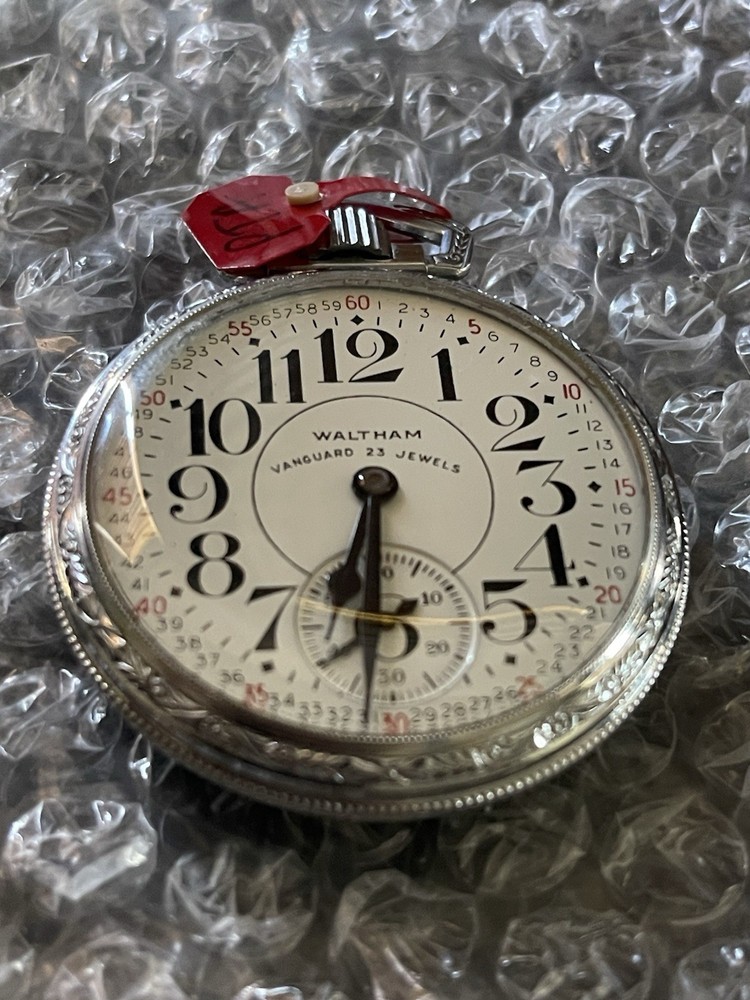 *RARE* Vintage Ornate Waltham Vanguard 23 Jewels Railroad Silver Pocket Watch NR