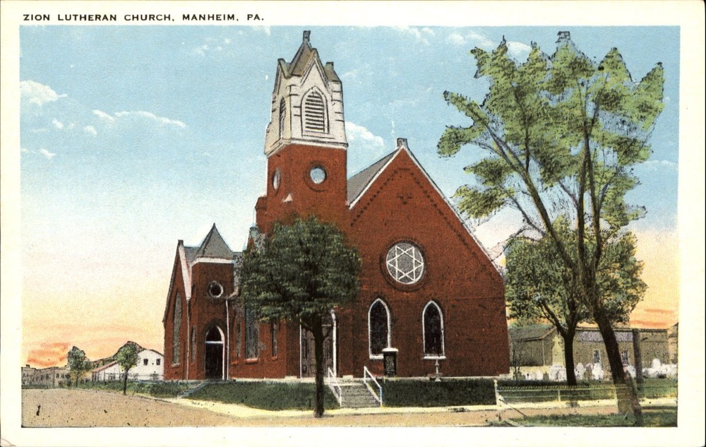 Zion Lutheran Church Manheim Pennsylvania PA ~ 1920s vintage postcard