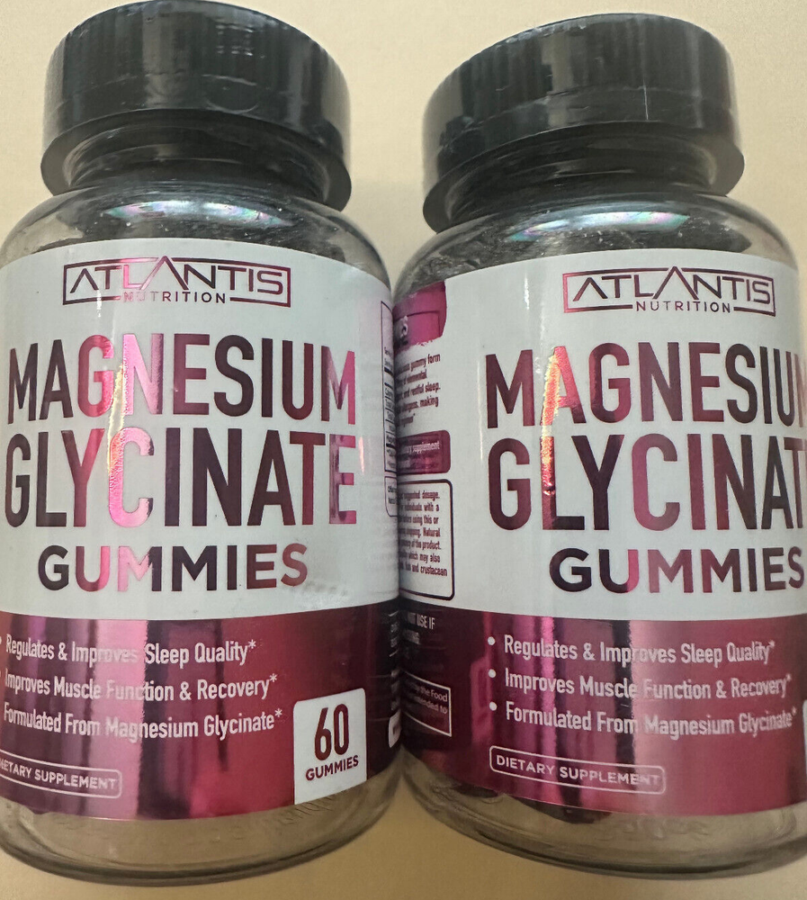 Lot of 2 Atlantis Nutrition Magnesium Glycinate Gummies - Grape - 60ct ea -2/26