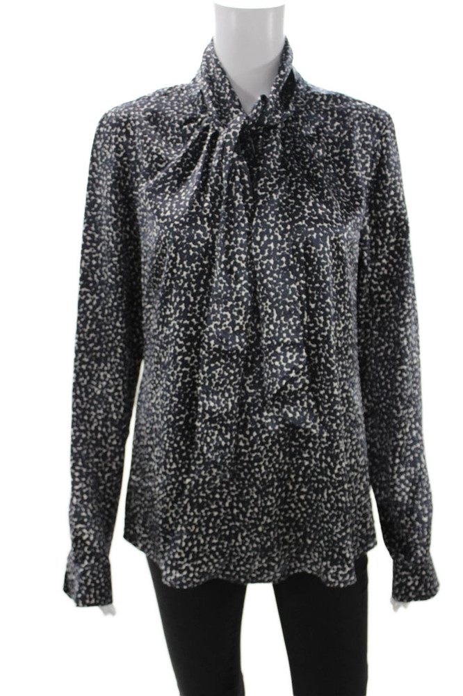 Max Mara Womens Collared Geometric Silk Blouse Long Sleeve Black Size 10Free Shipping in US $100+ Orders | $6.95 Orders Below