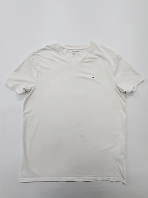 Tommy Hilfiger Men White Logo V-Neck Stretch T-Shirt Size M Excellent