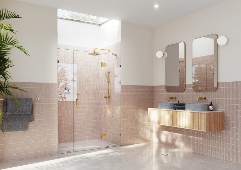Stellar 78x56.5 Inch Brass Frameless Hinged Glass Shower Door by Glass Warehouse GHF-56.5