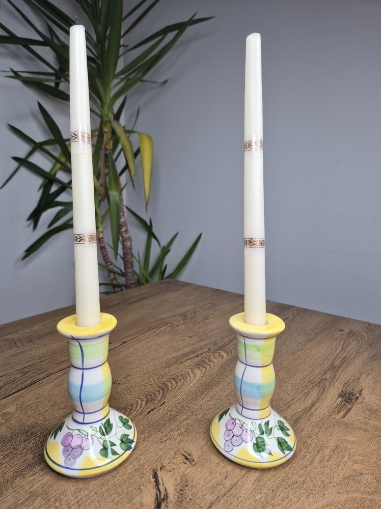 Vintage green grape design candlestick holders set of 2