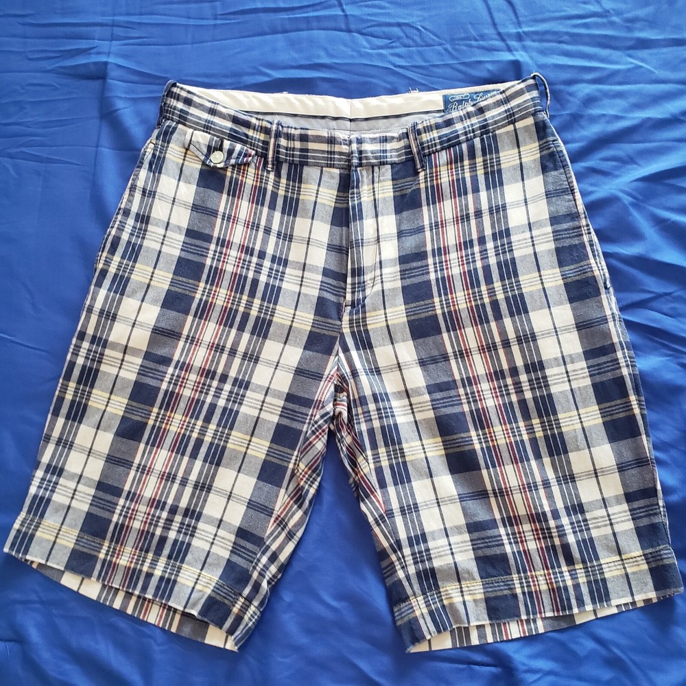 Vintage Polo Ralph Lauren Shorts Mens 34 Plaid 100% Cotton Flat Front 90s Y2K