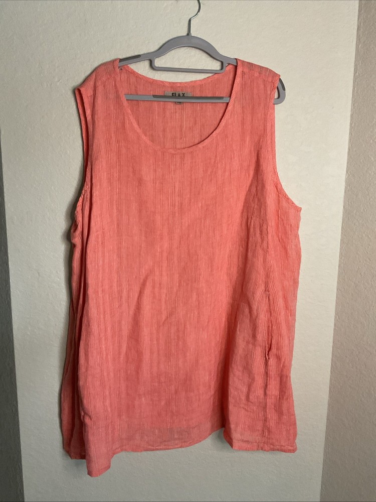 FLAX Women’s Sz 3G (3X) Striped Sleeveless Linen Lagenlook Top