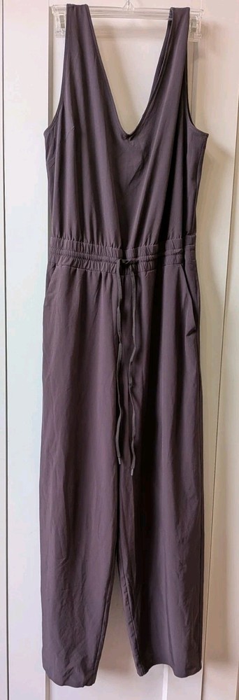 Athleta Women's Medium Plum Gray Sleeveless Drawstring Jumpsuit Jogger V Neck