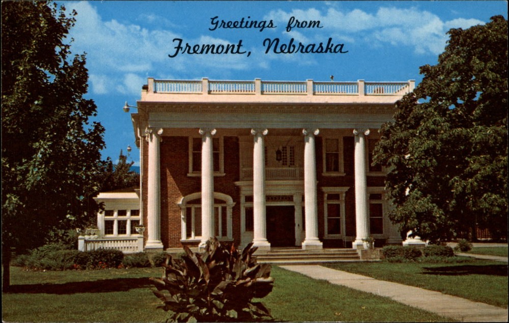 Greetings from Fremont Nebraska architecture ~ 1970s vintage postcard