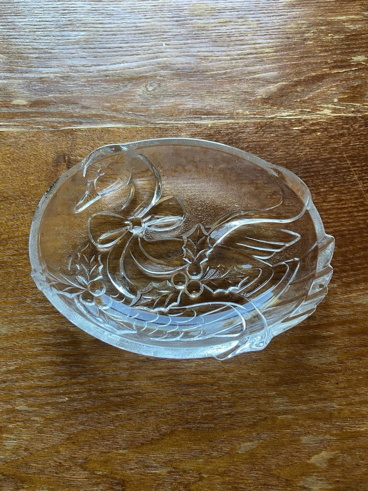 Mikasa Christmas Swan Cristal Candy Dish Frosted Glass