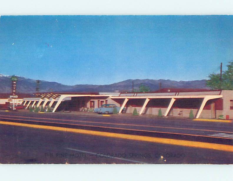 Unused Pre-1980 OLD CARS & PINE MOTEL Colorado Springs Colorado CO n9600