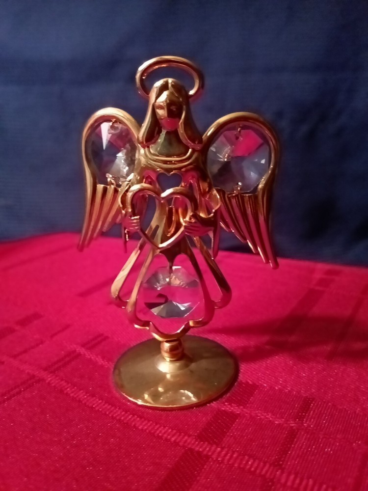Vintage Angel Mascot 24k Gold Plated USA Austrian Crystals Religious Christian