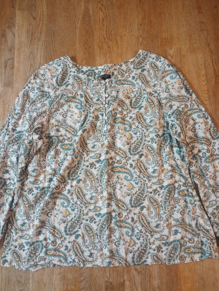 Women's Talbots XL Petite Floral 100%Cotton Blouse Peasant Cottage Core