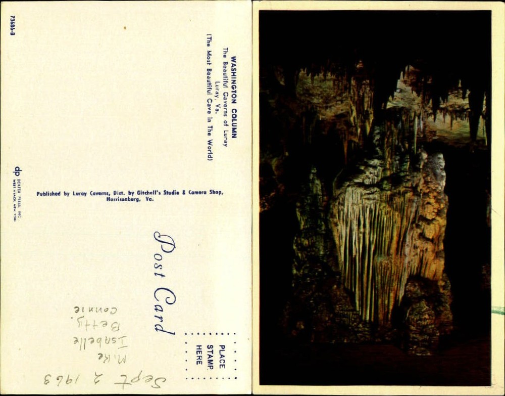 Washington Column Caverns Luray Virginia VA colorful rock formations dated 1963