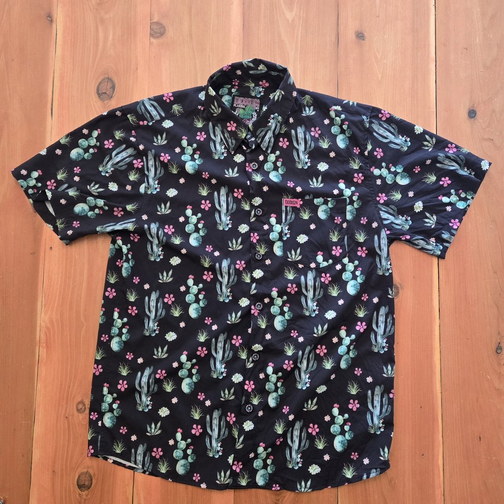 Dixxon Flannel Co The Prick Shirt Mens Medium Black Cactus Floral Party Stretch
