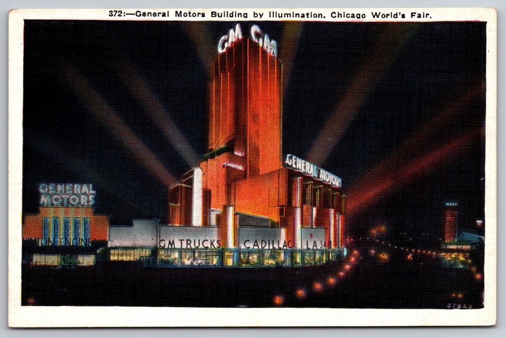 General Motors Building Illuminated - Chicago World's Fair 1933 - Illinois