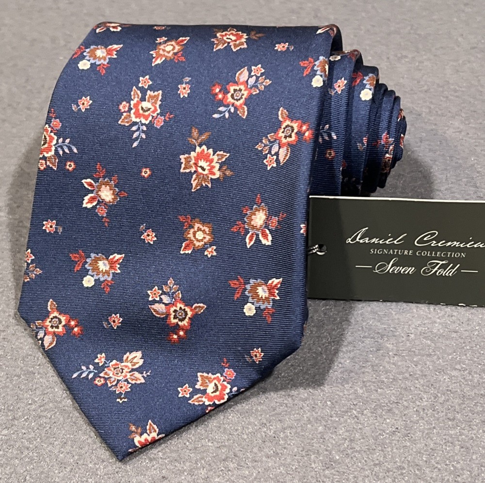 Daniel Cremieux Necktie Seven Fold 100% Silk Handmade Italy Floral Business NWT