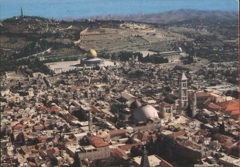 Jerusalem, Israel Bird's Eye View, Dome of the Rock Original Vintage Postcard