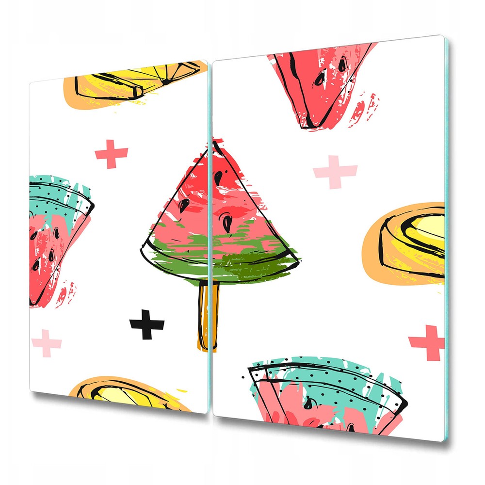 Glass Worktop Saver Kitchen Watermelon Ice creams Soft Artwork Lemons 2x30x52
