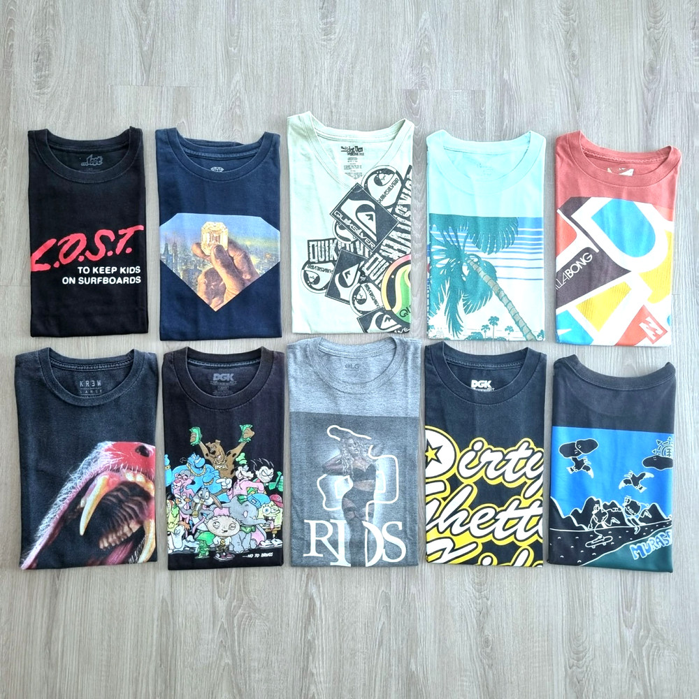 Vintage SKATEBOARD Shirt Bundle Size LARGE 10 Pieces Lot Skate Mix Brands Surf