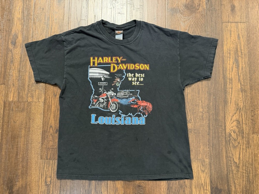 VTG Harley Davidson Louisiana T-Shirt Mens XL Bleu Bayou   Monroe La Made In USA